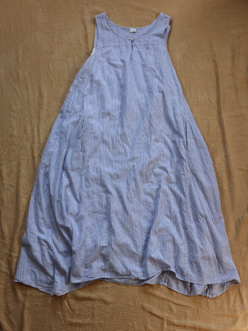 Poetry Blue 100% Cotton Striped Sleeveless Maxi Keyhole Neckline Dress